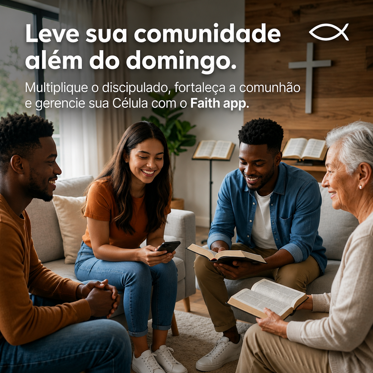 Leve sua comunidade além do domingo — células e discipulado com o Faith App