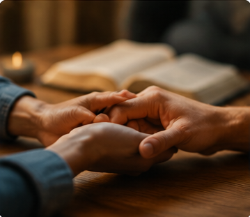 Pessoas em oração, cuidado e intercessão